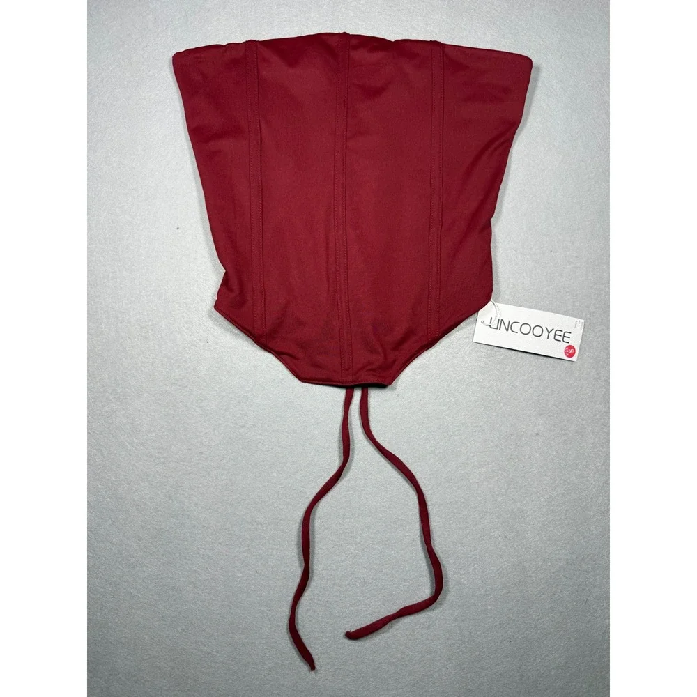 Whimsigoth Ren Faire Cottagecore Lincooyee Burgundy Lace Up Boned Corset